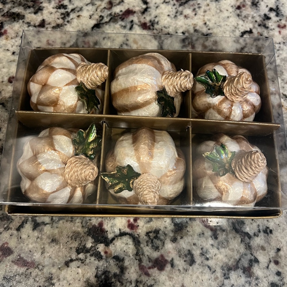 MacKenzie-Childs Mocha Capiz Mini Pumpkins - Set Of 6 - NIB!